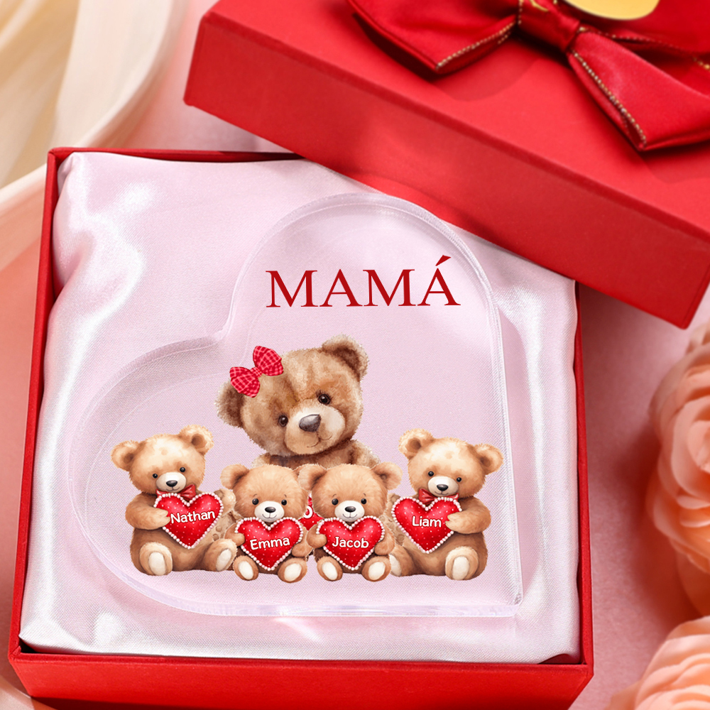 A mi mamá/abuela-Placa de acrílico "Nosotros" en forma de corazón 4 nombres y 1 texto personalizados-Jessemade ES