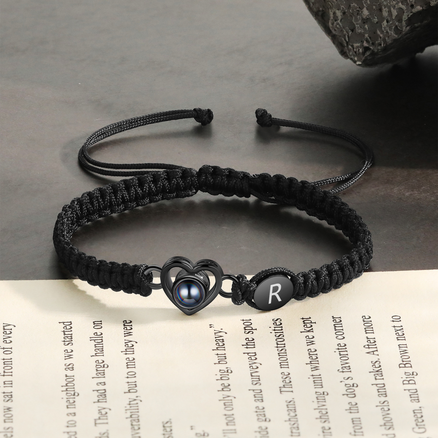 Pulsera con proyección de foto en color con dije de corazón y 2 colores de cuerda ajustable-Jessemade ES