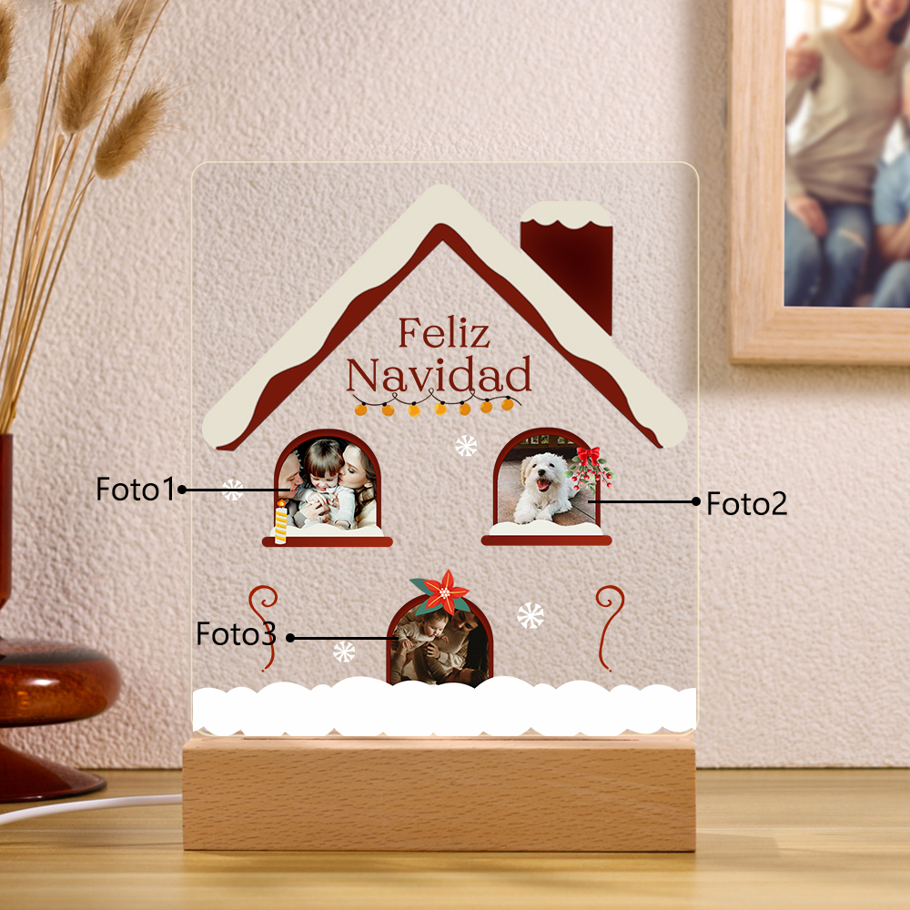 Navidad-Lámpara Luz de Noche LED Feliz Navidad con 3 Fotos Personalizadas-Jessemade ES