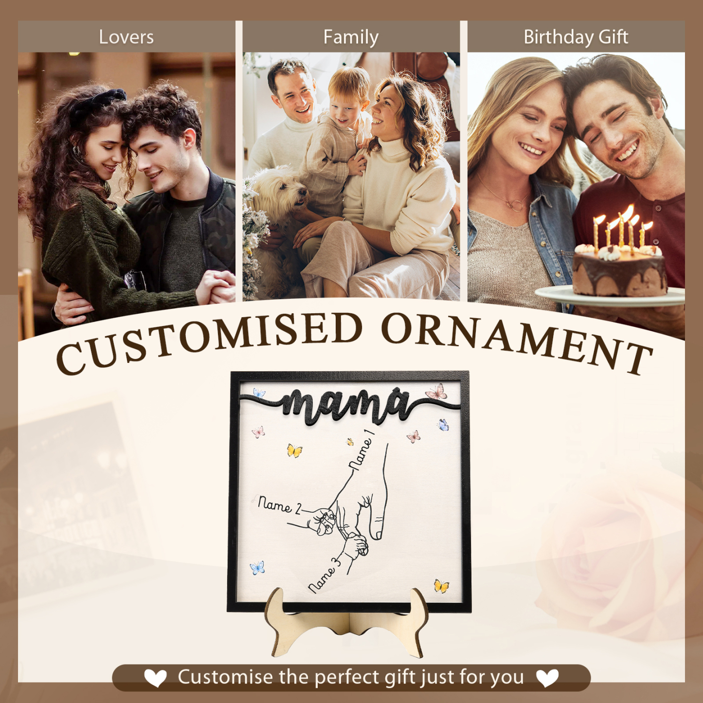 A mi mamá-Adorno 2-7 nombres personalizados decoración de madera mano con manitos-Jessemade ES