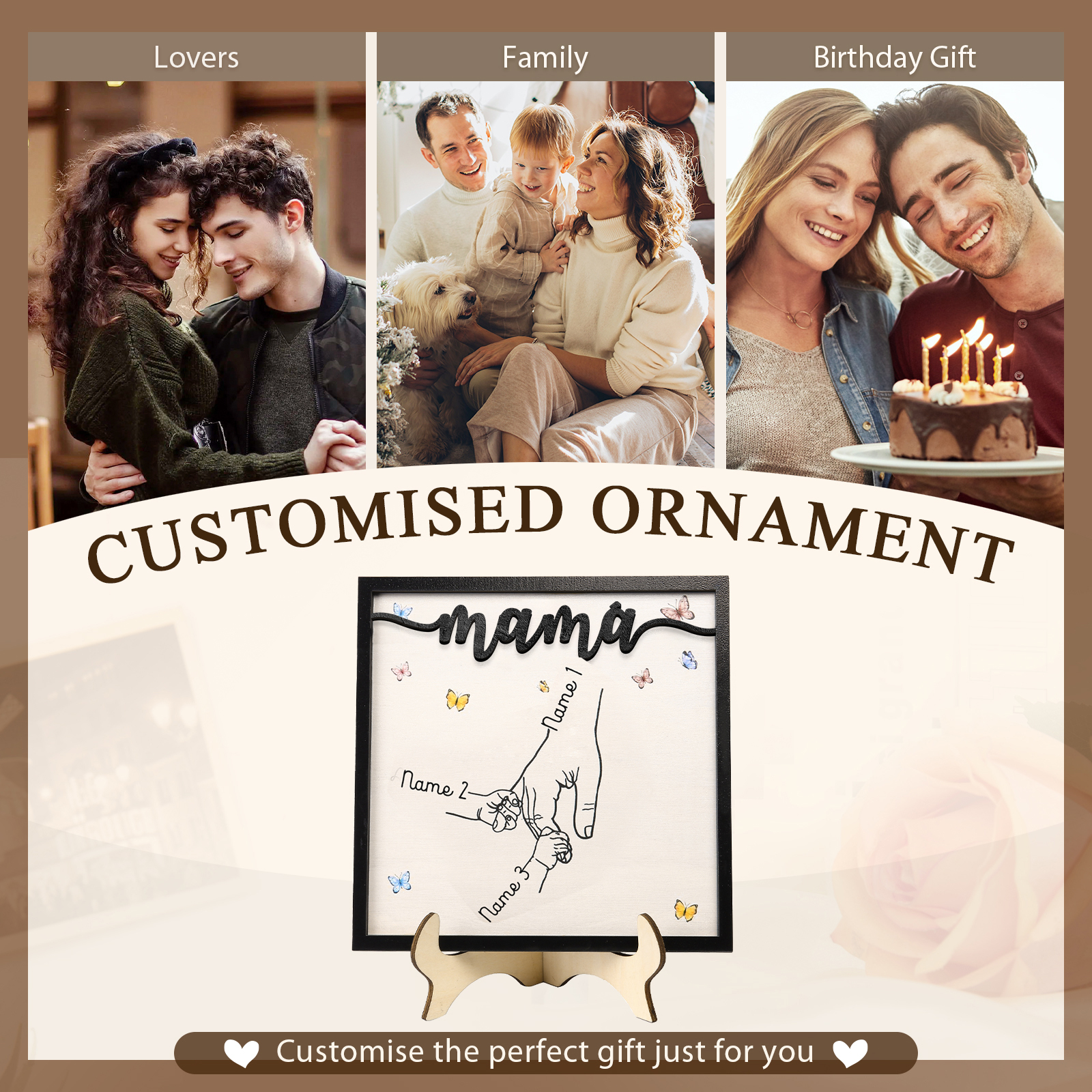 A mi mamá-Adorno 2-7 nombres personalizados decoración de madera mano con manitos-Jessemade ES