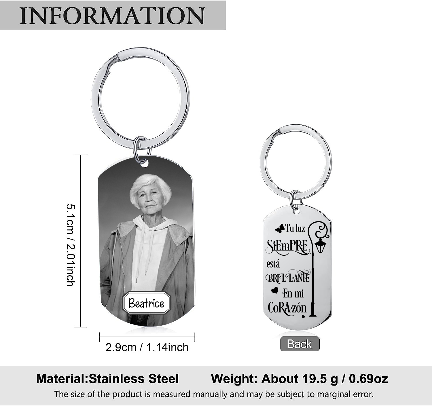 Llavero conmemorativo a un ser querido personalizado con foto y nombre-Jessemade ES