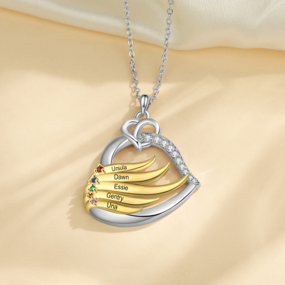 Collar en corazón con 2-5 nombres personalizados y 2-5 piedras de nacimiento-Jessemade ES