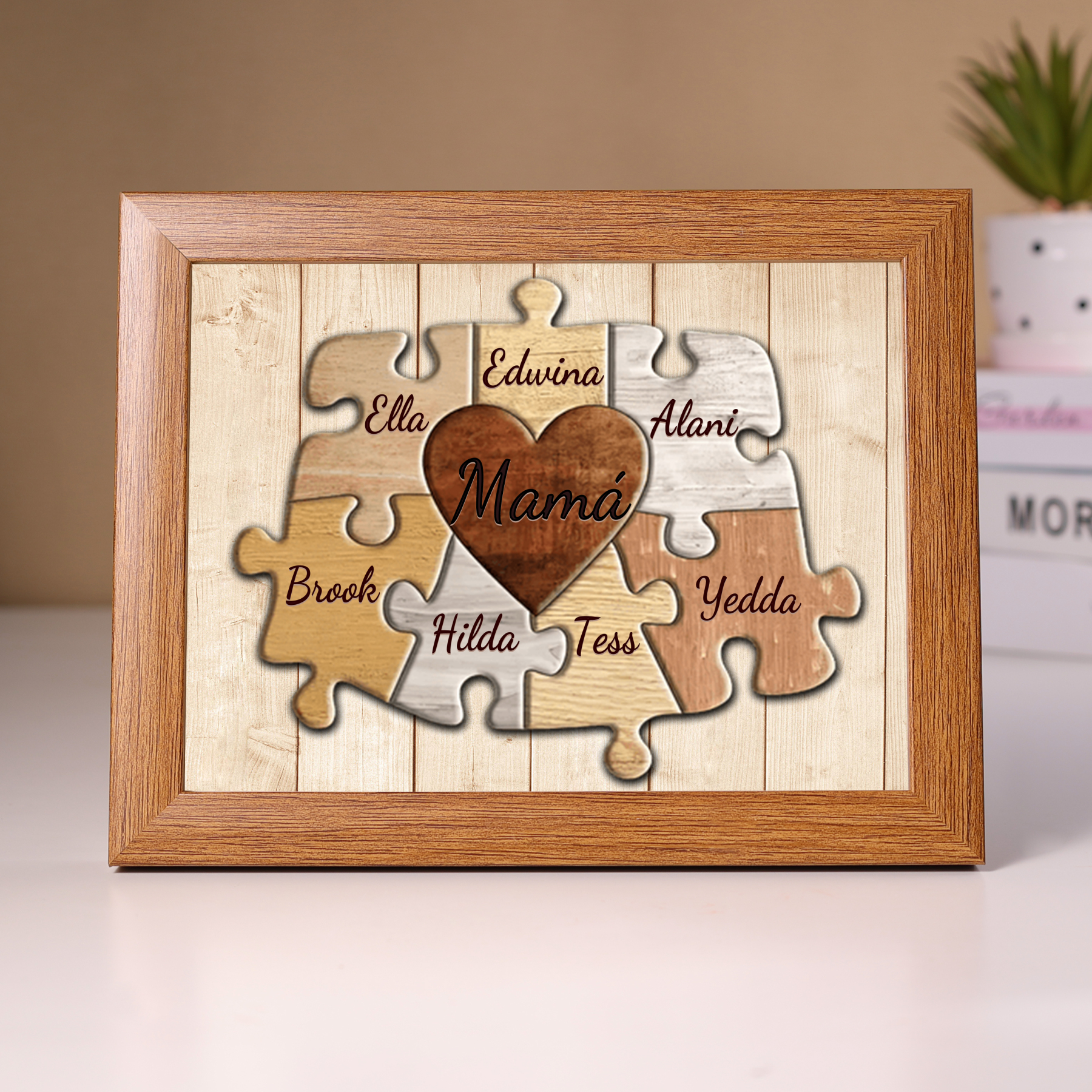 A mi mamá-Marco de 3-9 nombres personalizados rompecabezas de madera-Jessemade ES
