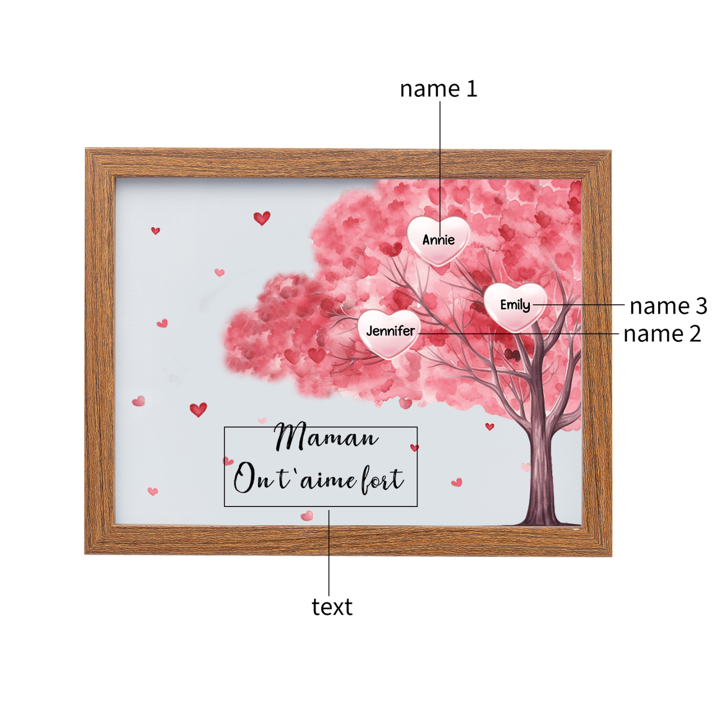 Marco con LED Árbol de la Vida 1-10 Nombres Personalizados con 1 Texto-Jessemade ES