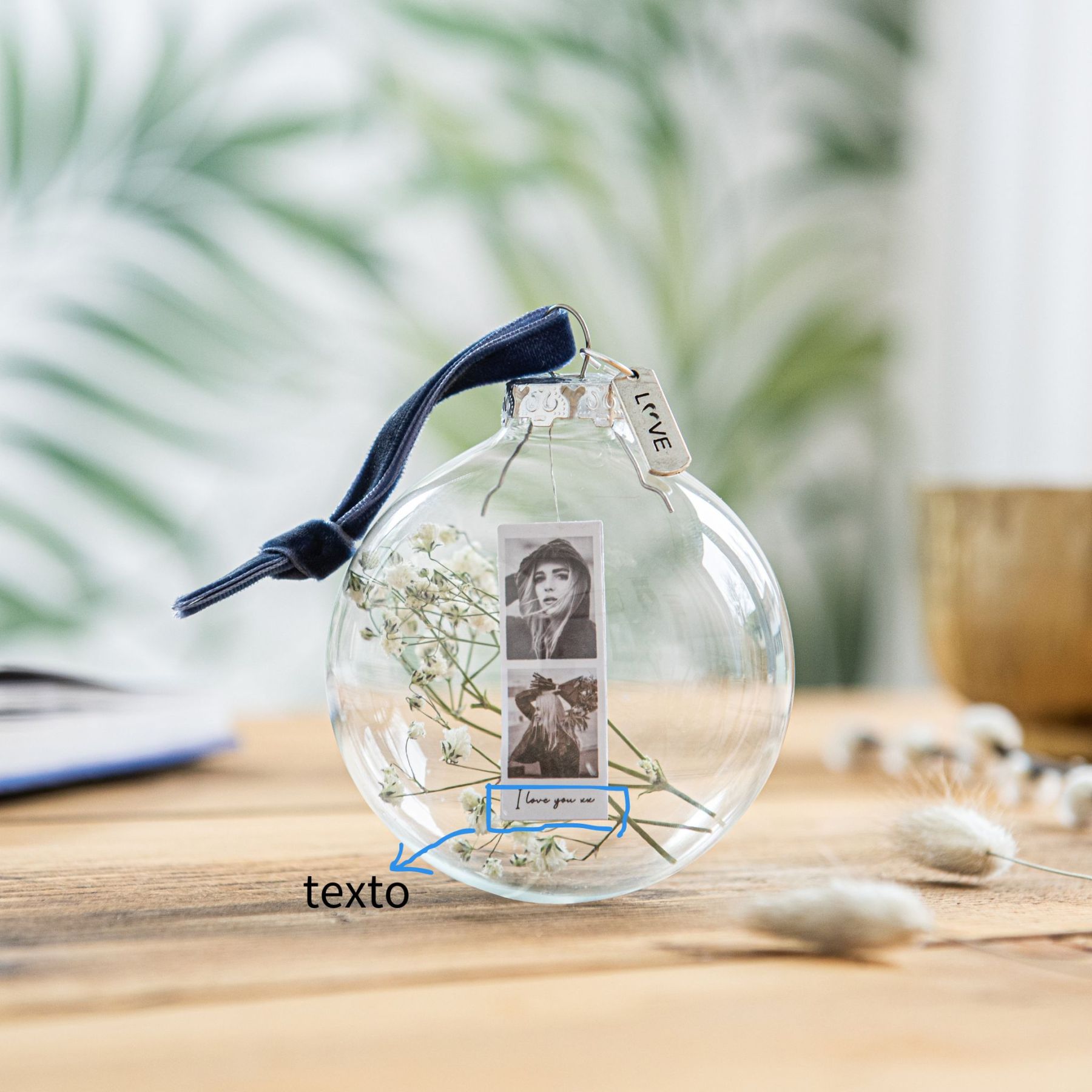 Bola navideña Adorno de Navidad 1texto y 2 fotos personalizados