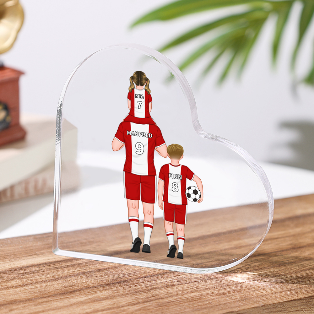 Placa de acrílico en forma de corazón fútbol con 2-4 nombres y números personalizados