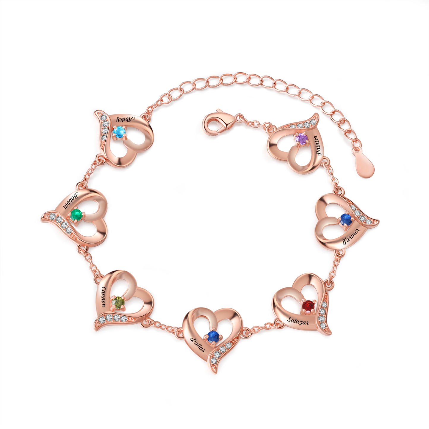 Pulsera 1-7 nombres y piedras personalizados con dije de corazón-Jessemade ES