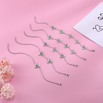 Pulsera de Corazones 5 Nombres Personalizados con 5 Piedras de Nacimiento-Jessemade ES