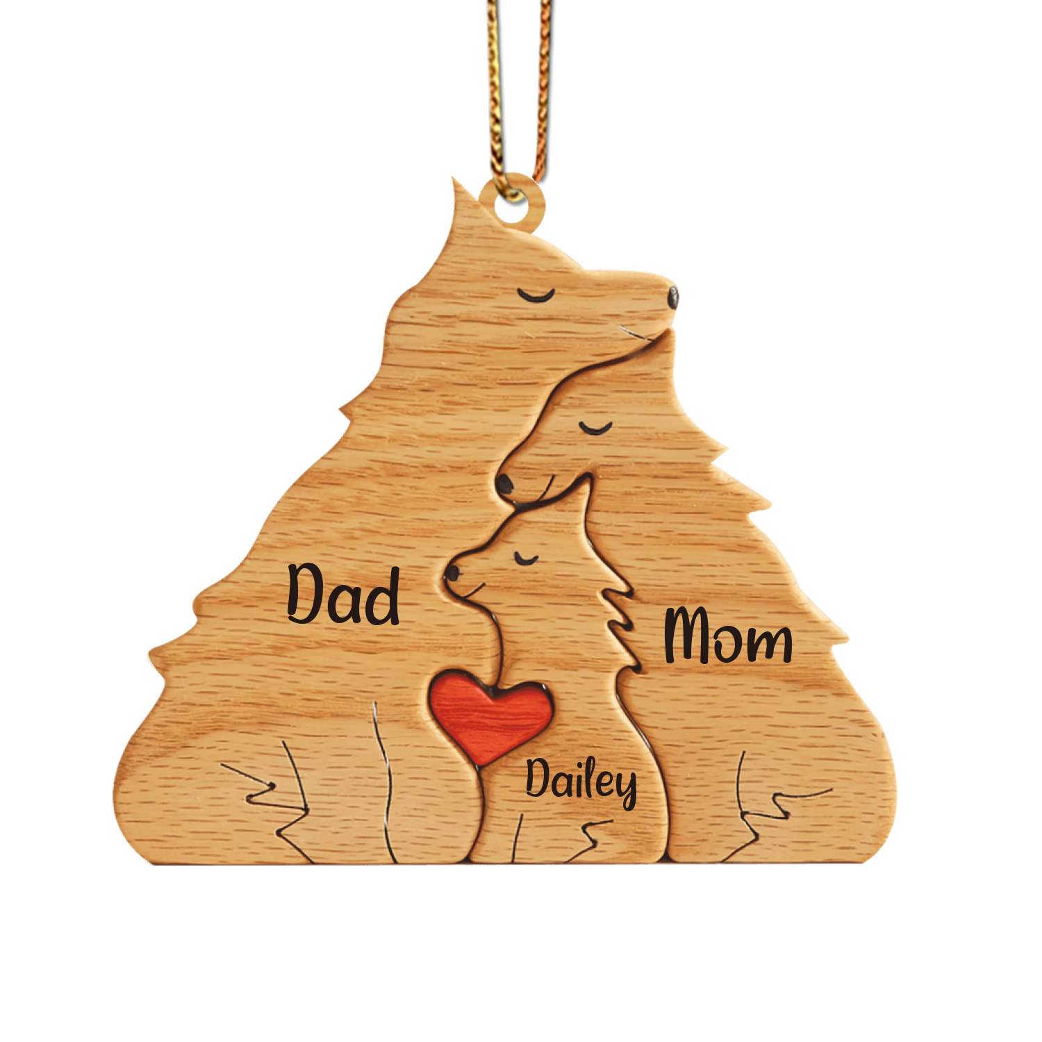 Navidad-Ornamento muñecos navideño de madera familia de zorros 3 nombres personalizados adorno del árbol-Jessemade ES