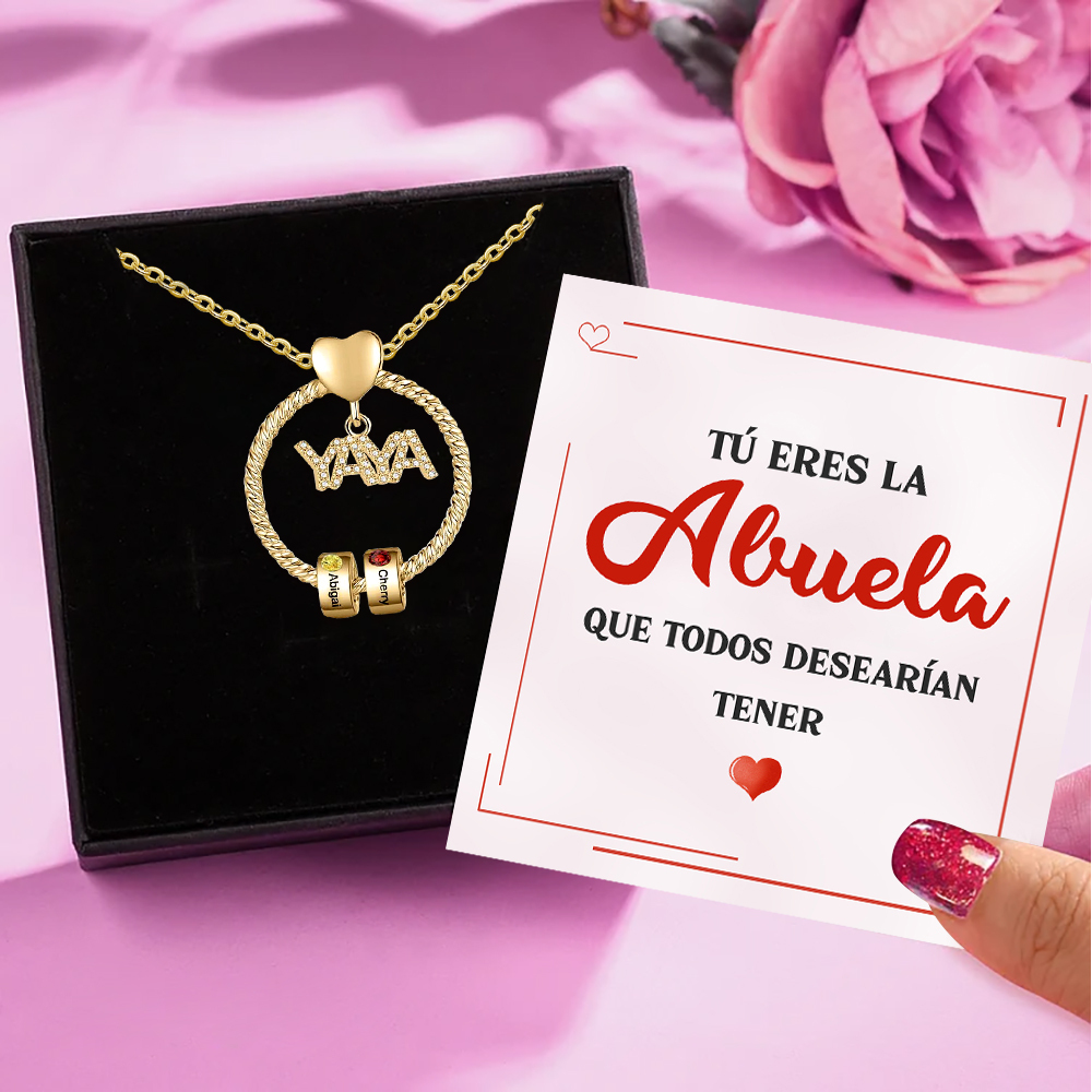 A mi abuela-Collar 1-5 nombres y piedras de nacimiento personalizados con colgante de "YAYA" color oro | Jessemade-Jessemade ES