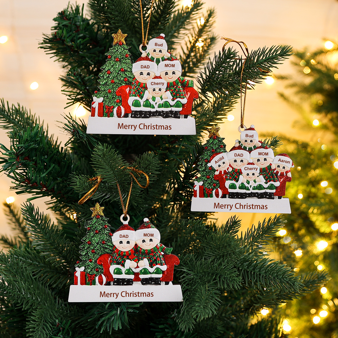 Navidad-Ornamentos Navideños de Madera Familia de 3 nombres Personalizados con Texto