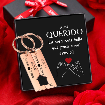 A mi querido-Llavero con casa encajada para pareja 2 nombres, 2 letras personalizadas con fecha-Jessemade ES