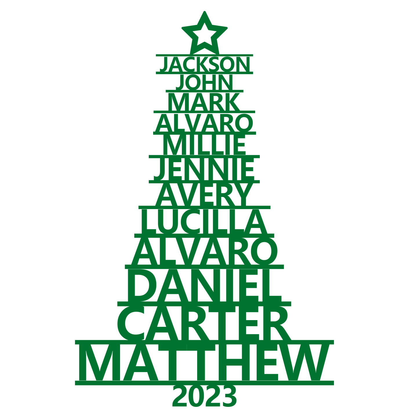 Navidad-Ornamento navideño de madera árbol de nombres con 12 nombres y año personalizados