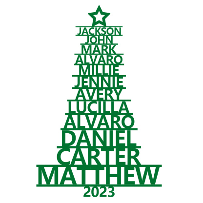 Navidad-Ornamento navideño de madera árbol de nombres con 12 nombres y año personalizados