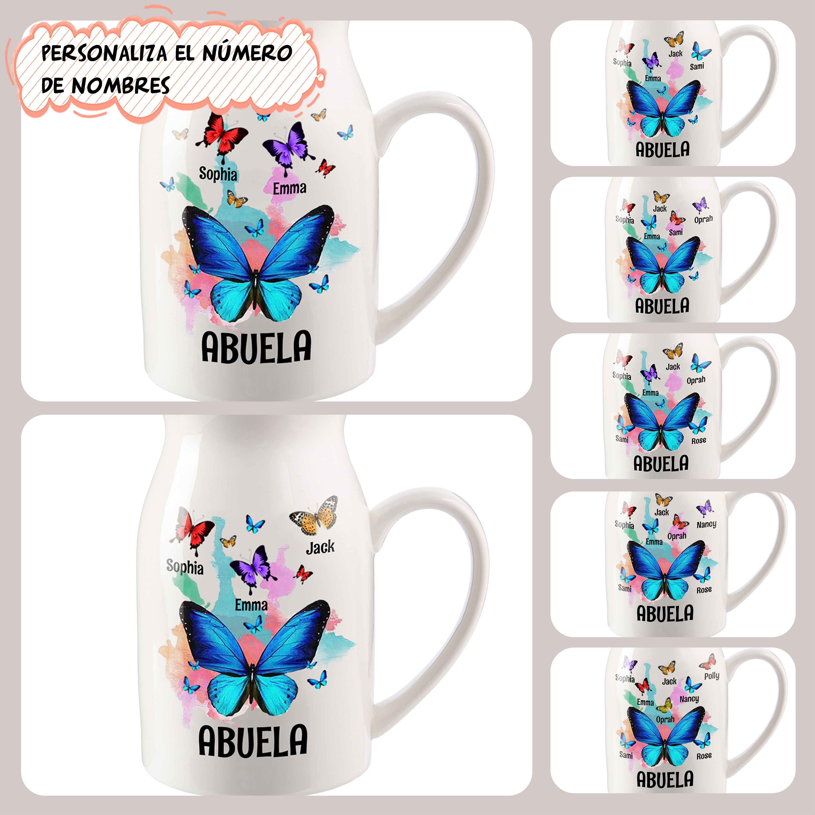 Florero de cerámica mariposas 2-8 nombres personalizados con texto decoración del hogar-Jessemade ES