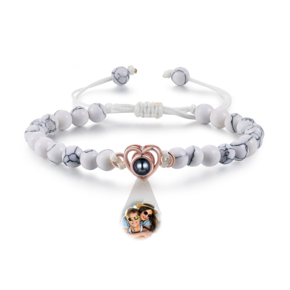 Pulsera de turquesa blanca sintética con proyección de foto en color con dije de corazón pulsera ajustable-Jessemade ES