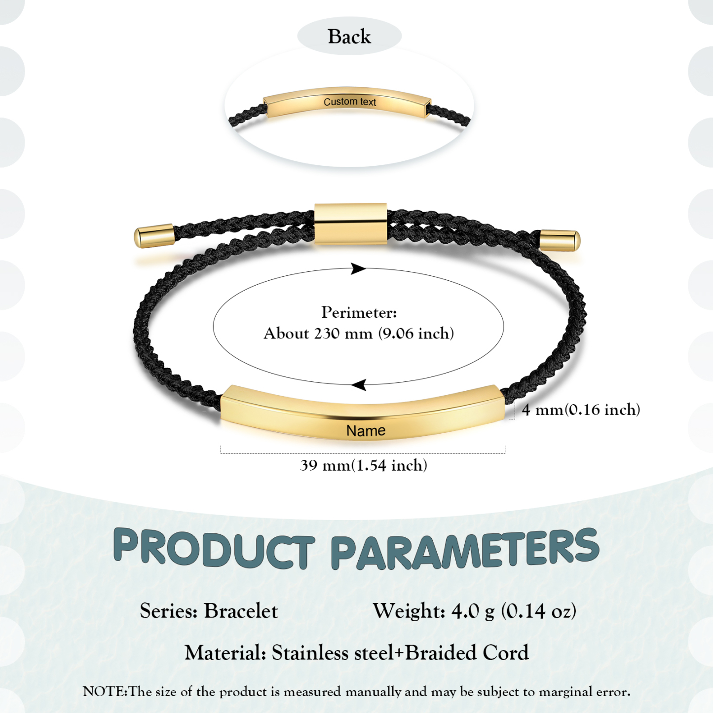 Pulsera de cuerda tejida a mano con nombre y texto personalizados seis colores