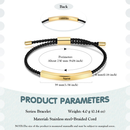 Pulsera de cuerda tejida a mano con nombre y texto personalizados seis colores