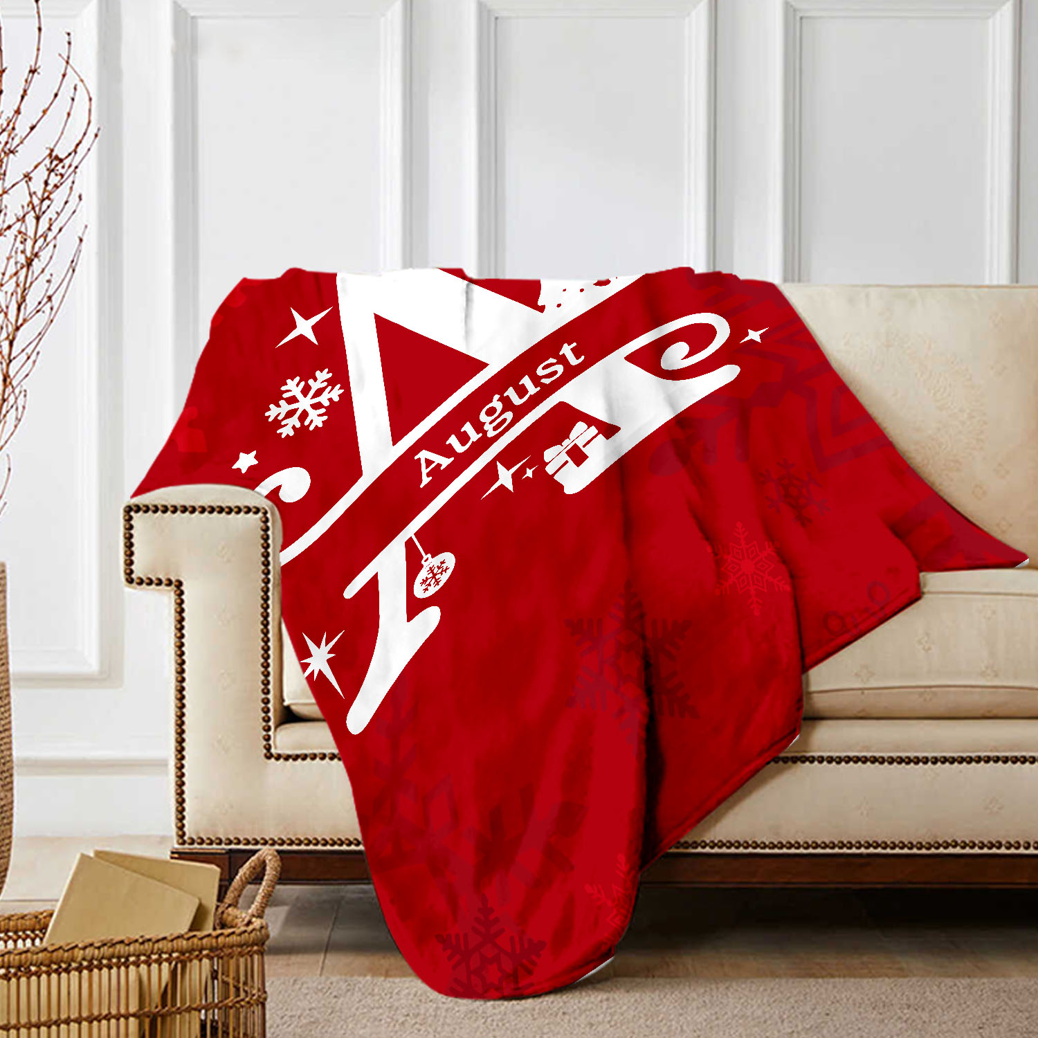 Manta de buen calidad de Navidad personalizada con 1 letra y 1 nombre-Jessemade ES