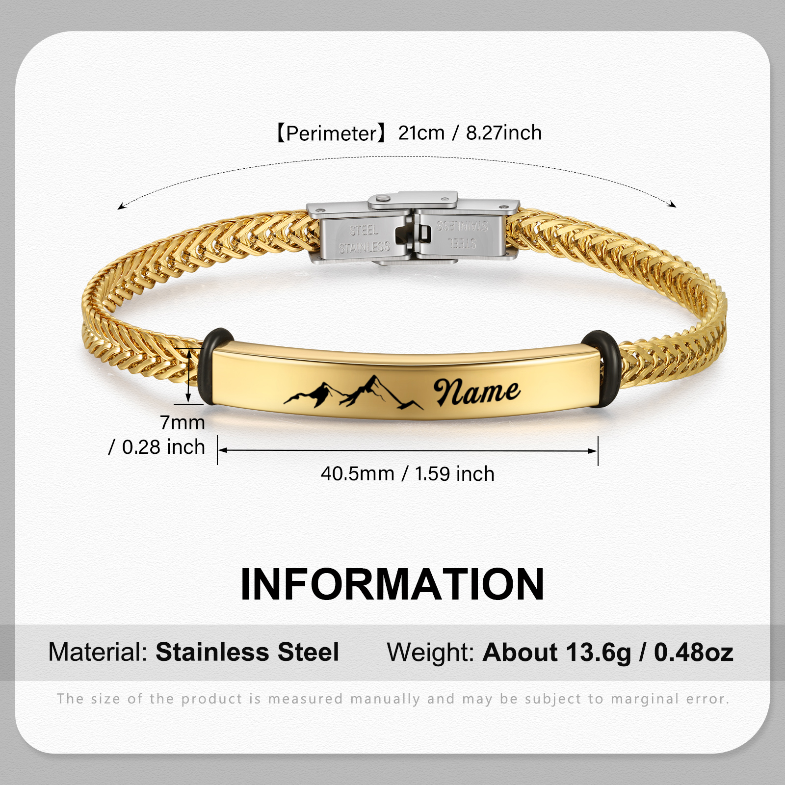 Pulsera de Cadena con Placa de Montaña Nombre Personalizado-Jessemade ES