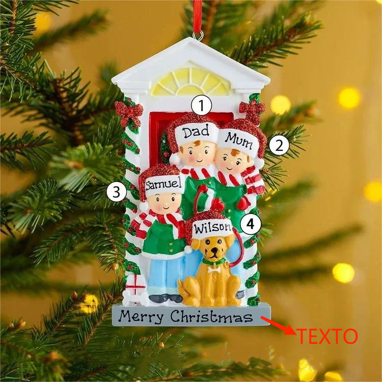Navidad-Muñecos con perro ornamentos navideños 4 nombres con texto personalizados Adorno de Madera