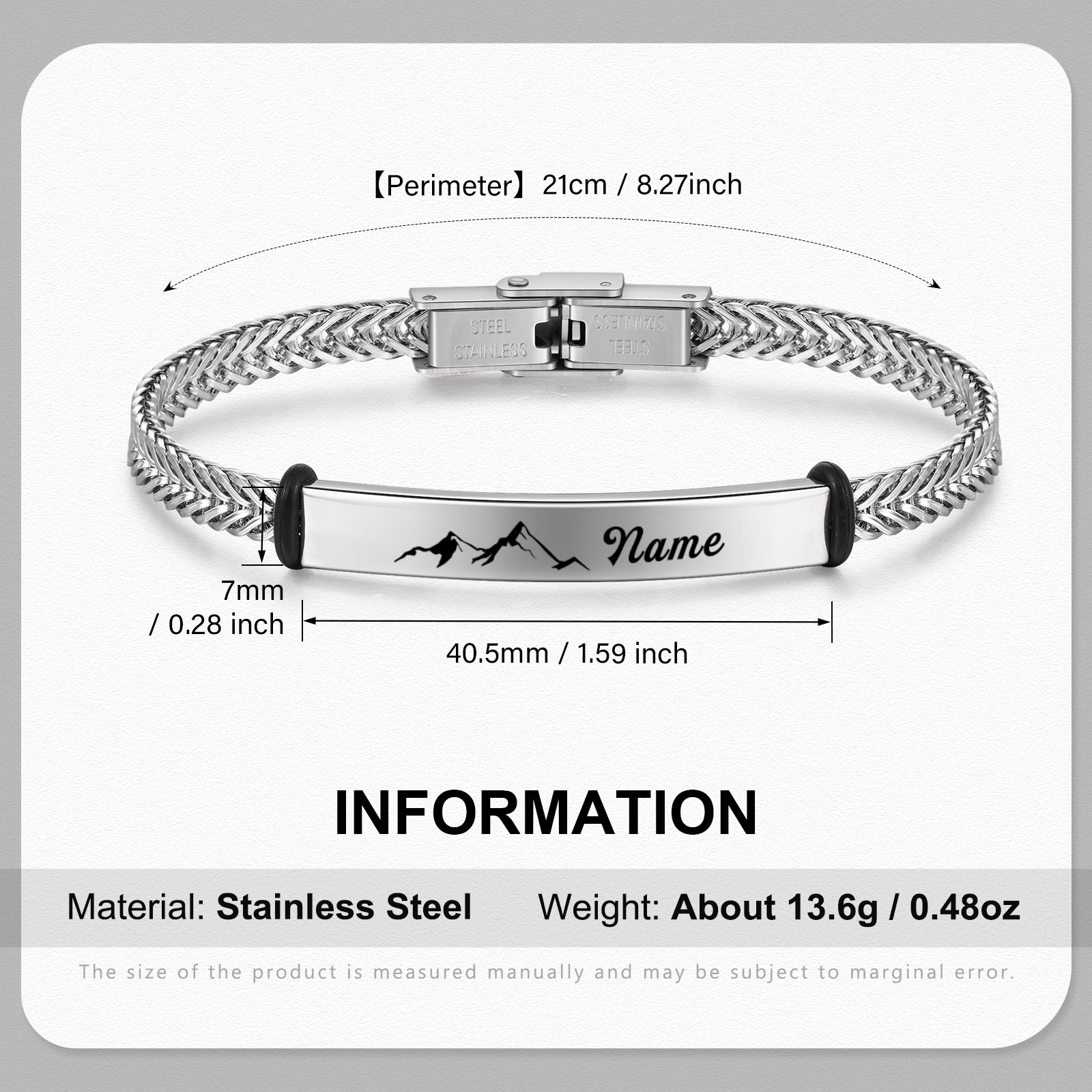 Pulsera de Cadena con Placa de Montaña Nombre Personalizado-Jessemade ES