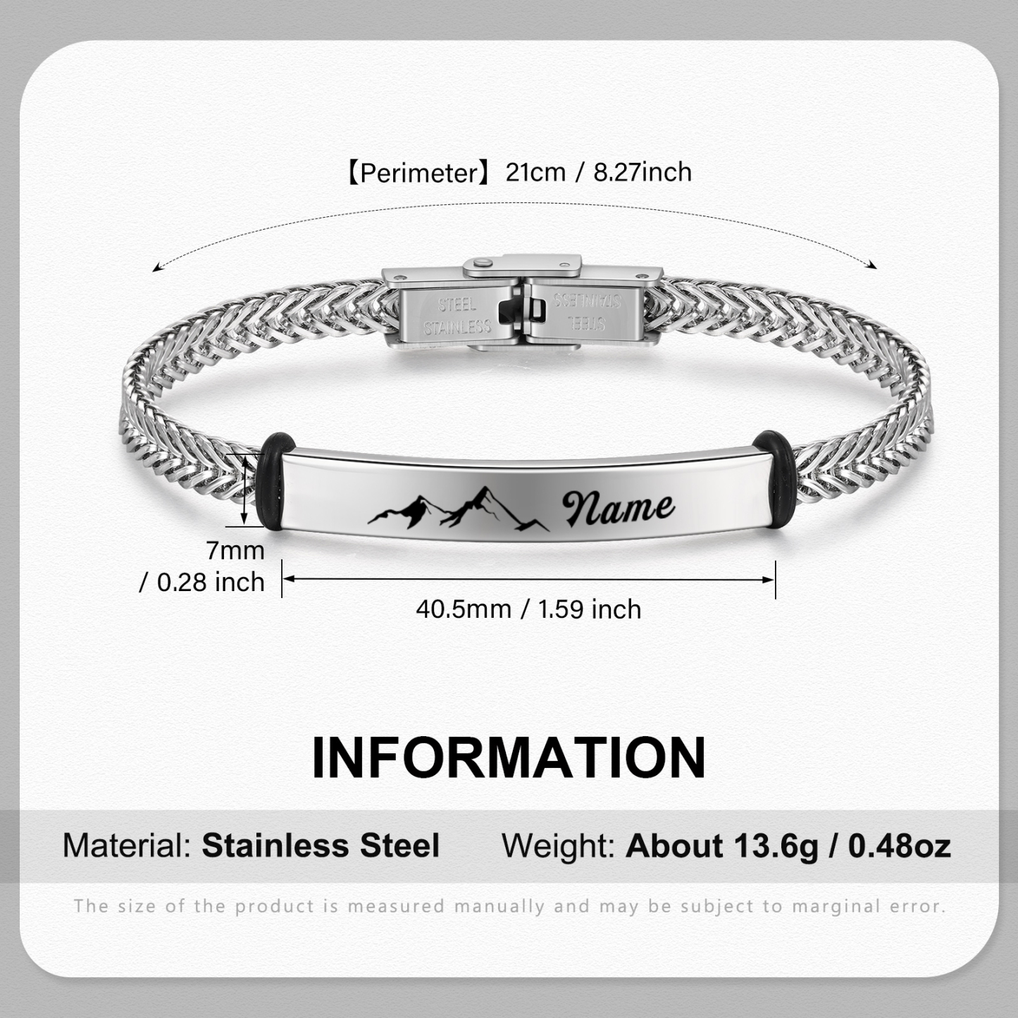 Pulsera de Cadena con Placa de Montaña Nombre Personalizado-Jessemade ES