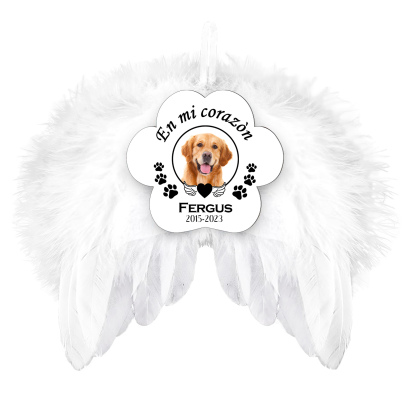 Navidad-Ornamento navideño alas de ángel en memoria de perros con 1 foto, 1 nombre y años personalizados-Jessemade ES