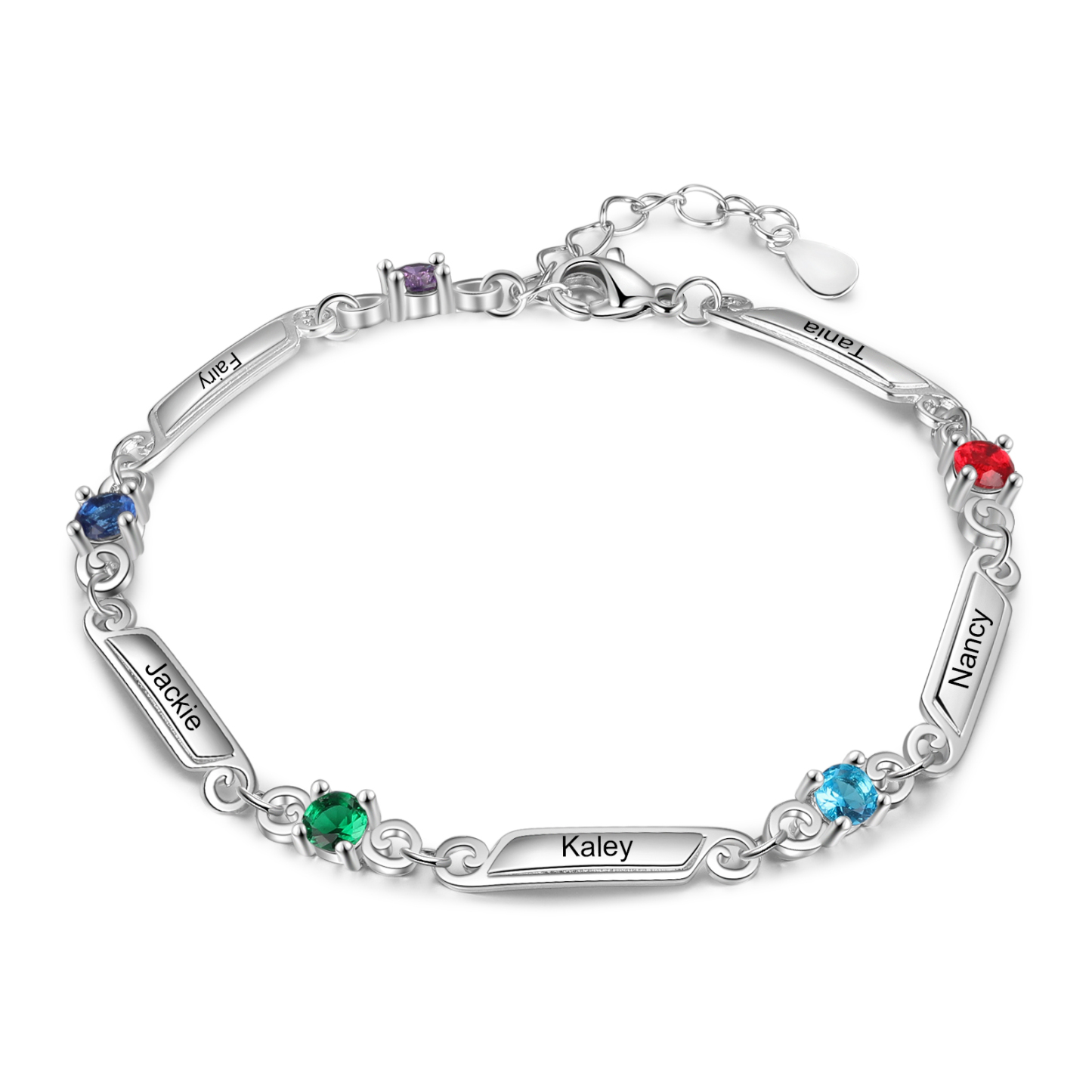 Pulsera de lazos y placitas personalizada de 5 nombres con 5 piedras de nacimiento-Jessemade ES
