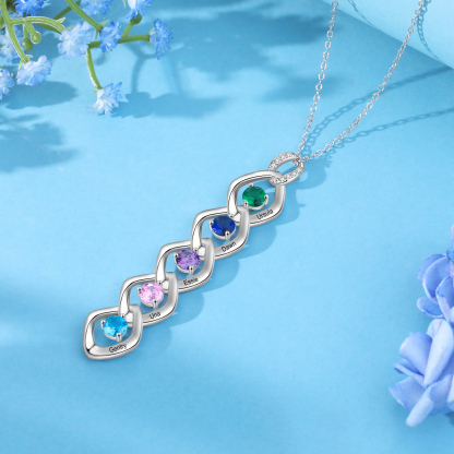 Collar de lazos con 2-5 nombres y piedras de nacimiento personalizados-Jessemade ES