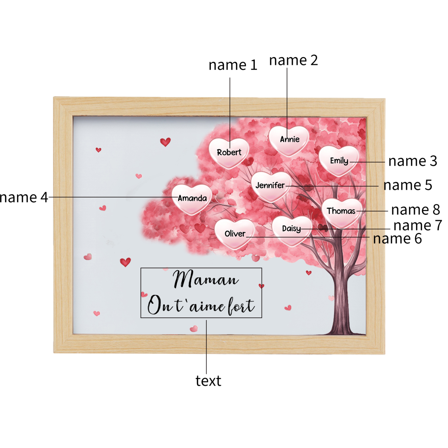Marco con LED Árbol de la Vida 1-10 Nombres Personalizados con 1 Texto-Jessemade ES