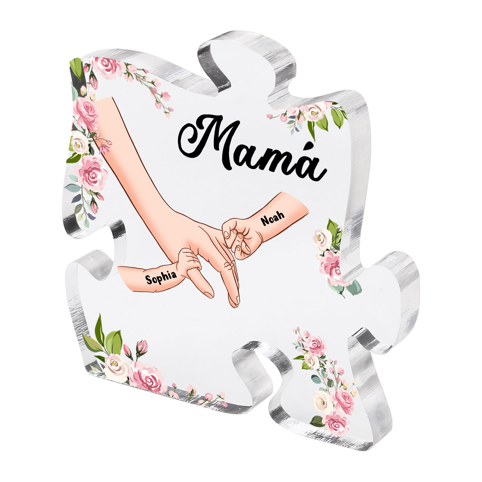 A mi mamá/abuela-Placa de acrílico en forma de corazón mano a mano con 1 texto y 2 nombres personalizados | Jessemade