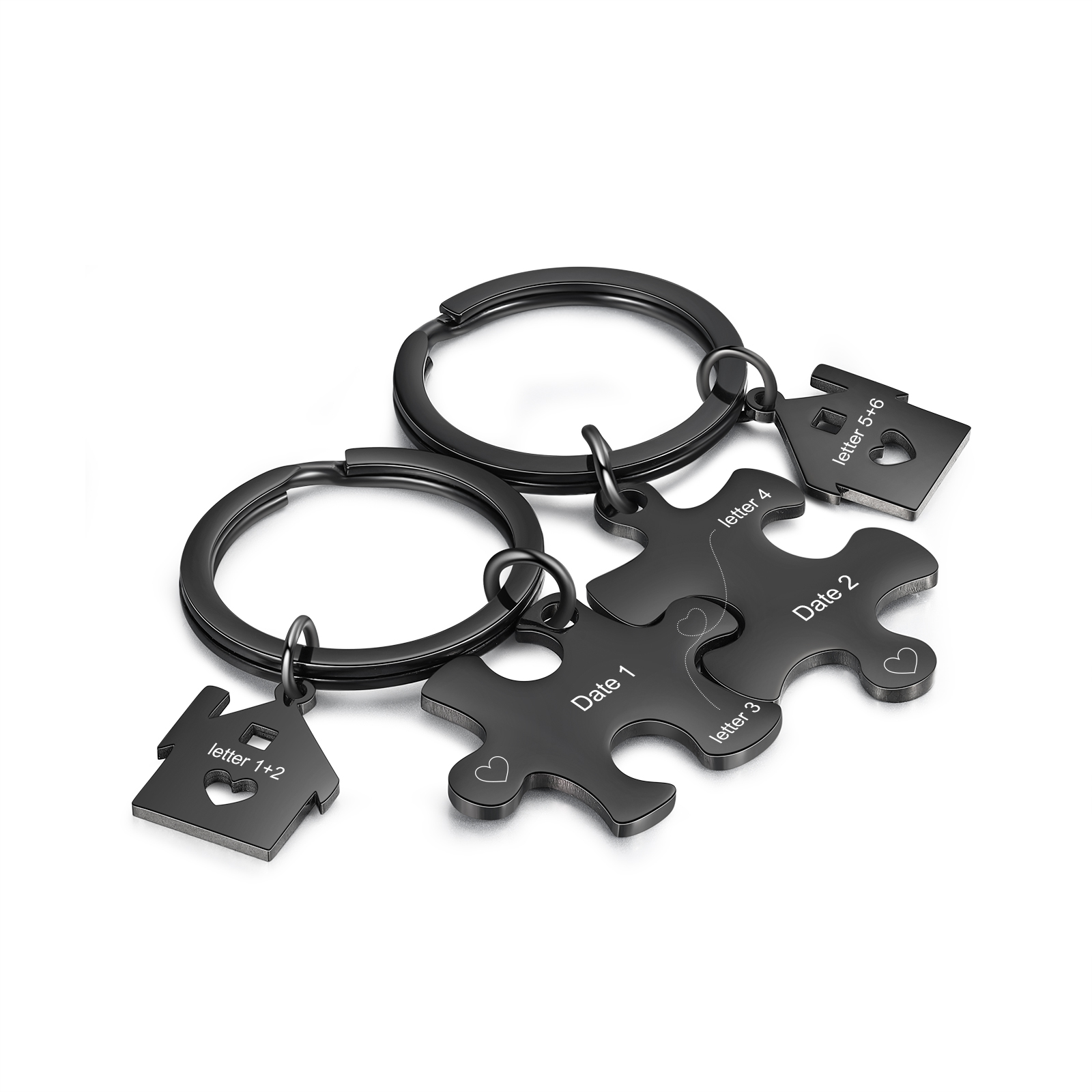 Llavero para pareja rompecabezas 2 letras personalizadas con fecha dije de casa-Jessemade ES