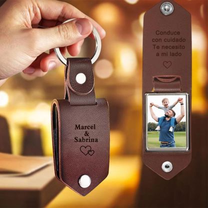 Llavero para papá de cuero personalizado con 1 texto y foto-Jessemade ES