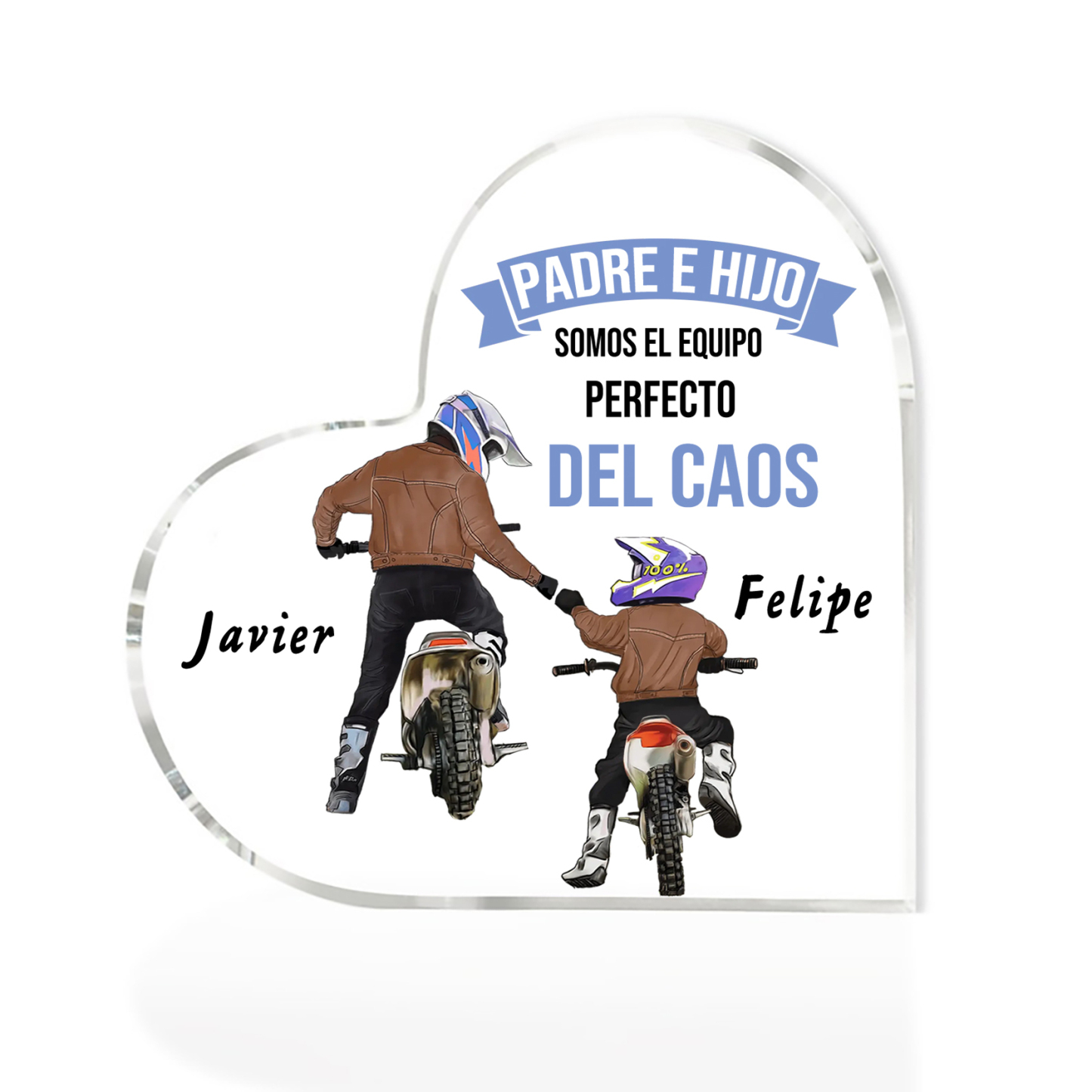 Placa de acrílico en forma de corazón papá e hijo con 2 nombres personalizados-Jessemade ES