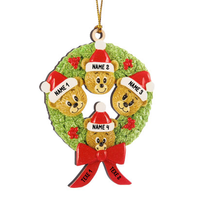 Navidad-Ornamentos Navideños de Madera Guirnalda y osos 4 Nombres con 2 Textos Personalizados