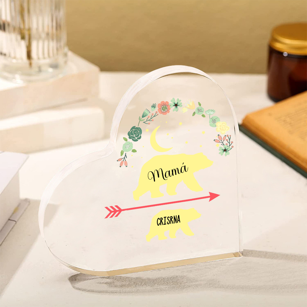 A mi mamá-Placa de acrílico en forma de corazón osos 1-6 nombres personalizados-Jessemade ES