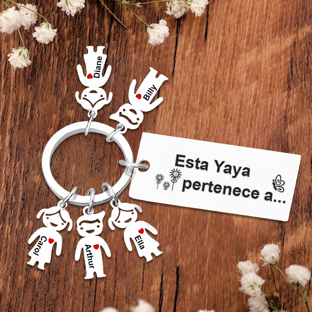 A mi abuela - Llavero "Esta Yaya pertenece a..." con 1-6 nombres personalizados en "niños"-Jessemade ES