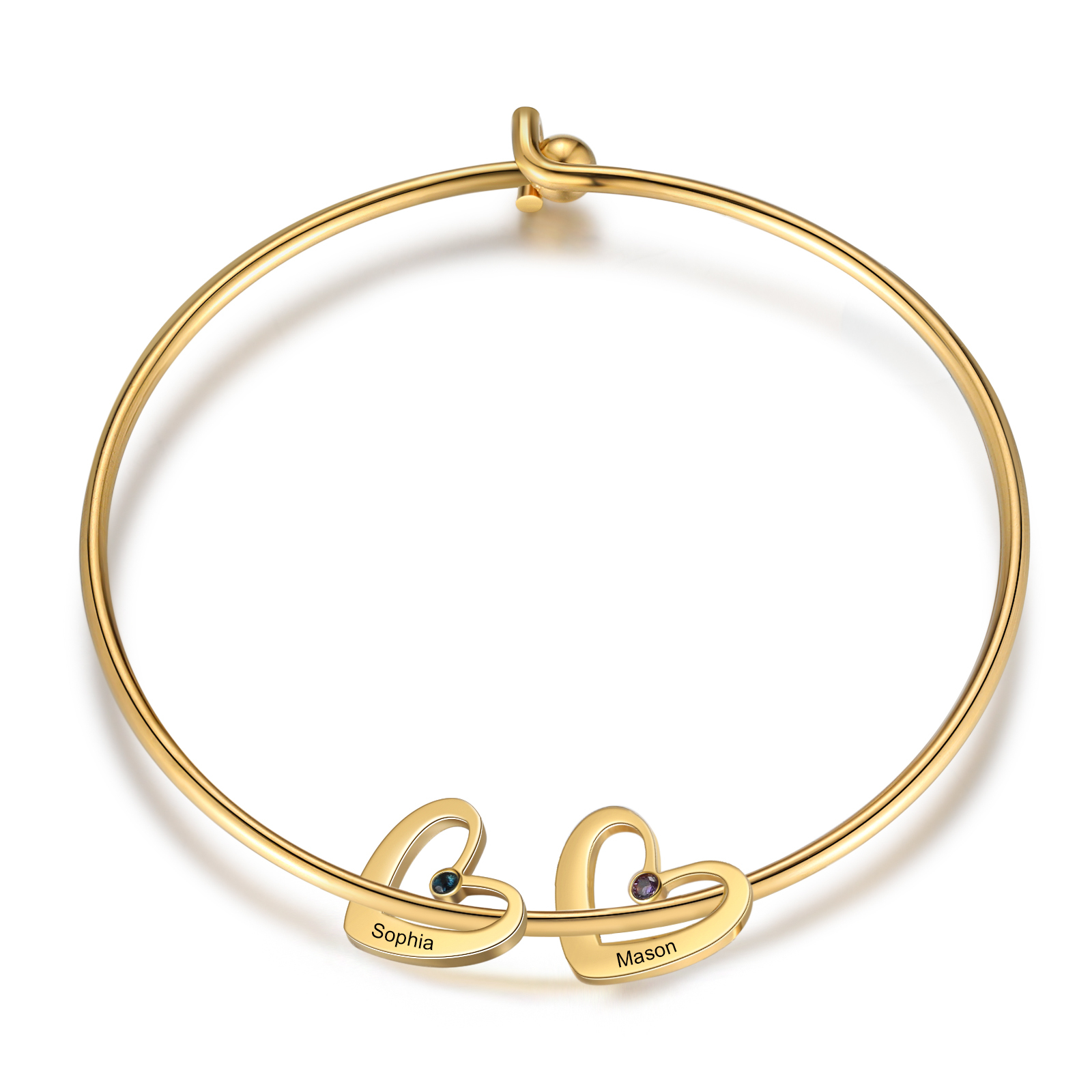 Pulsera 2-6 nombres y piedras de nacimiento personalizados con colgantes de corazón oro-Jessemade ES