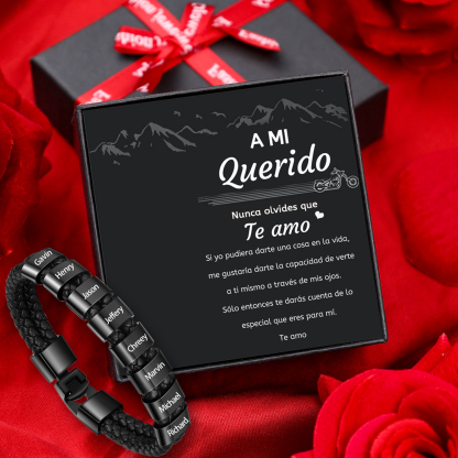 A mi querido-Pulsera de cuero trenzado Pulsera de hombre con 8 aros personalizados con 8 nombres-Jessemade ES