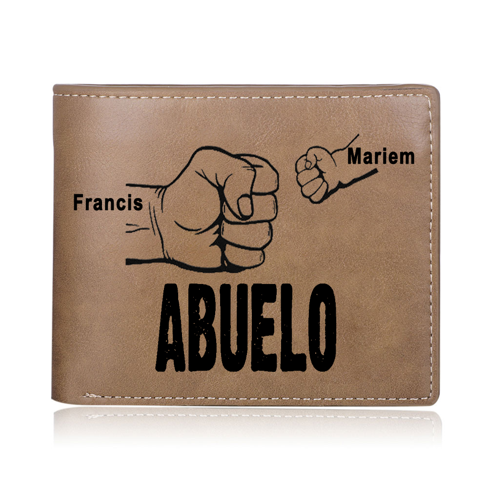 Cartera, billetera clásica puño con puño 2 nombres personalizados y una foto para abuelo-Jessemade ES