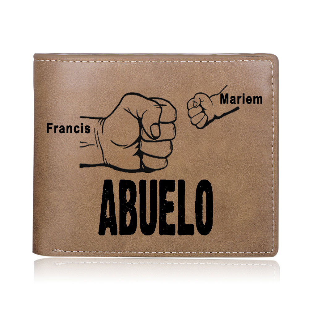Cartera, billetera clásica puño con puño 2 nombres personalizados y una foto para abuelo-Jessemade ES