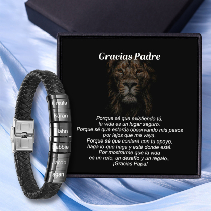 A MI PAPÁ-Pulsera de cuero trenzado de hombre con 6 perlas personalizadas con 6 nombres-Jessemade ES