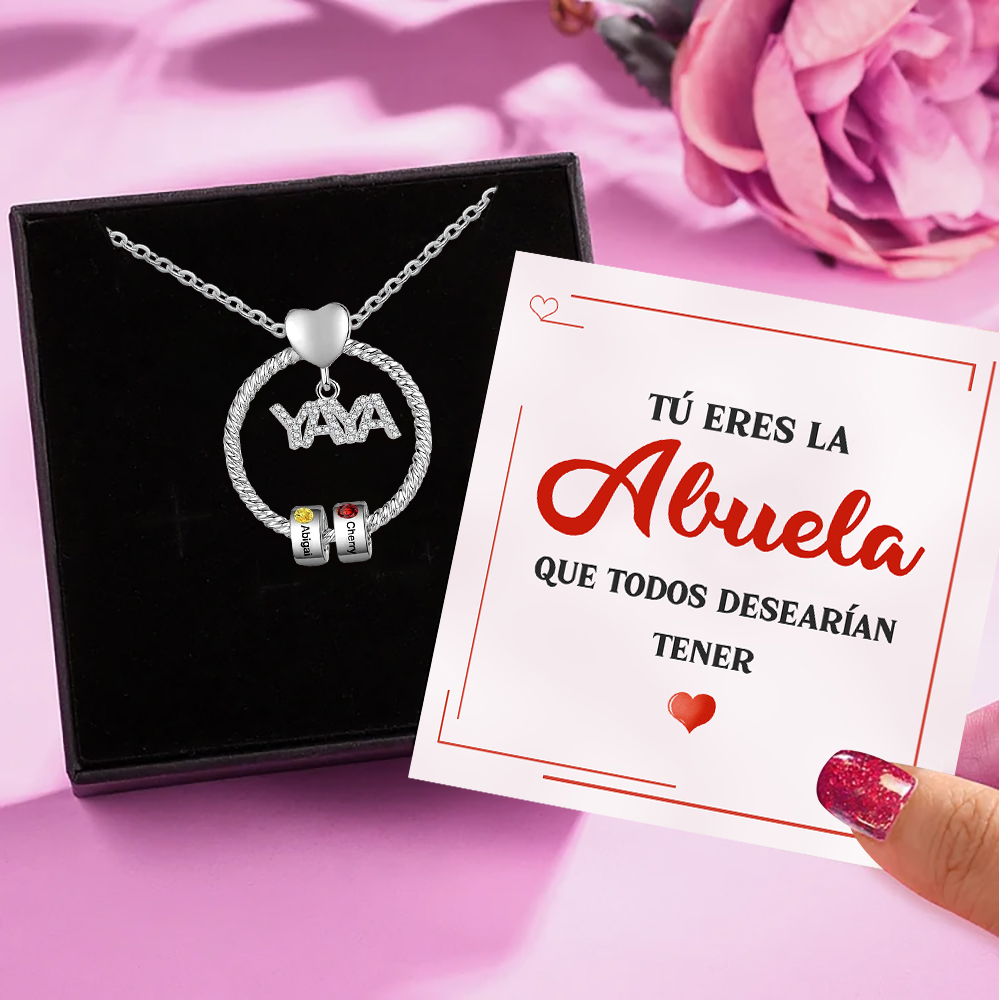 A mi abuela-Collar 1-5 nombres y piedras de nacimiento personalizados con colgante de "YAYA" color plateado | Jessemade-Jessemade ES