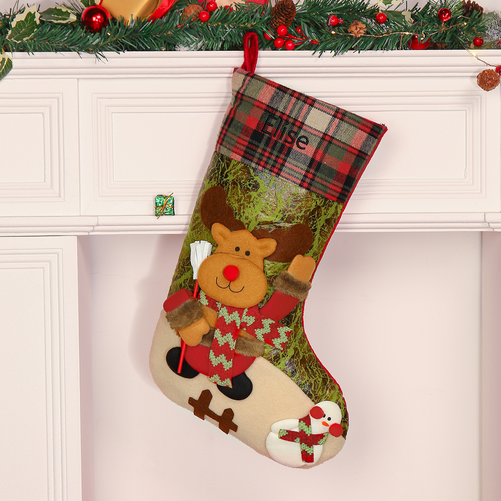 Adornos de medias navideñas con muñeco Bolsa de regalo 1 Nombre personalizado-Jessemade ES