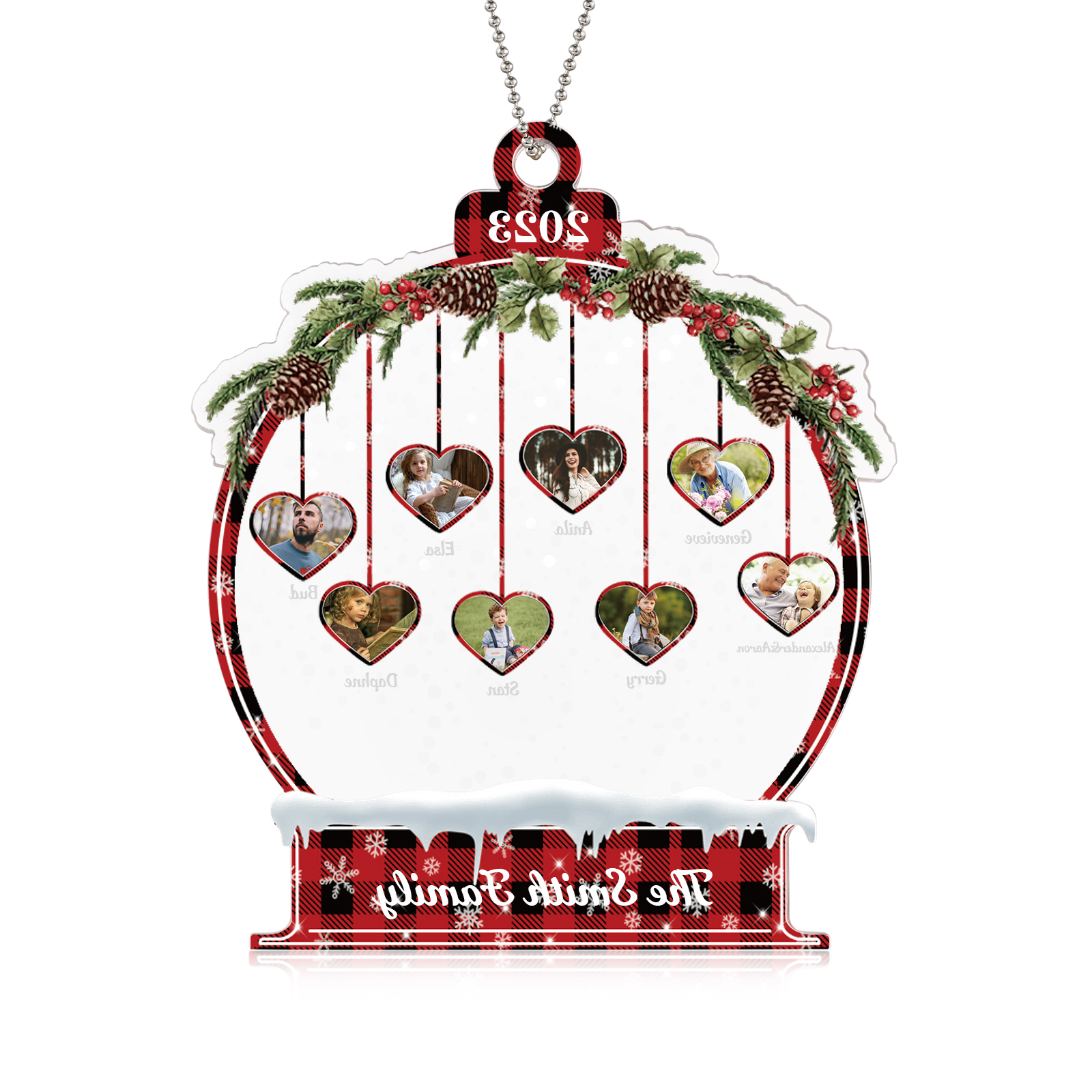Navidad-Ornamento navideño de acrílico bola de cristal con 8 nombres, 8 fotos y 1 texto personalizados-Jessemade ES