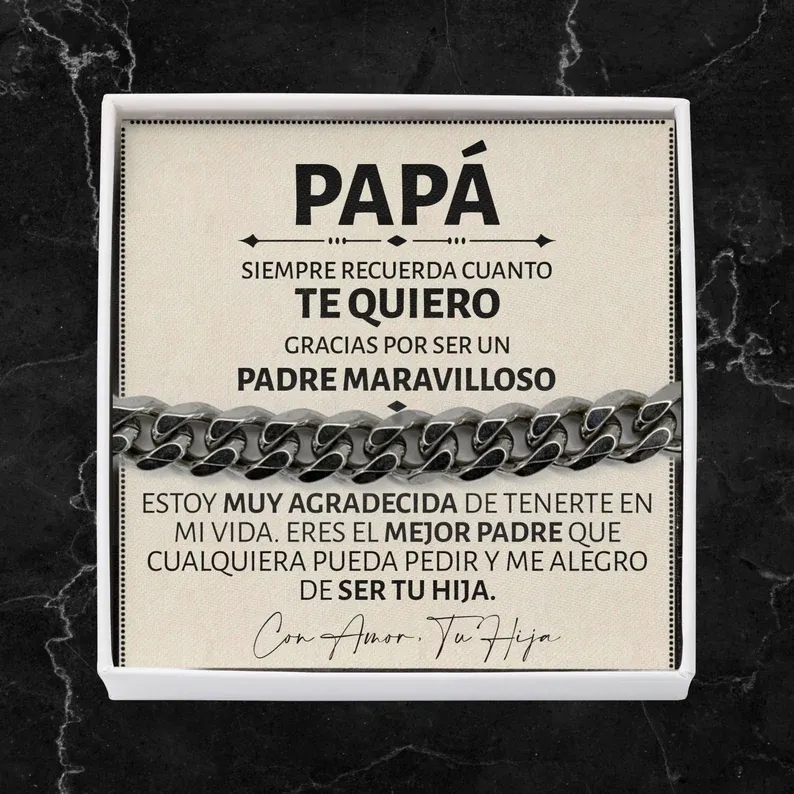 A mi Papá - Pulsera cubana de acero inoxidable con cadena curva para hombre | Jessemade ES