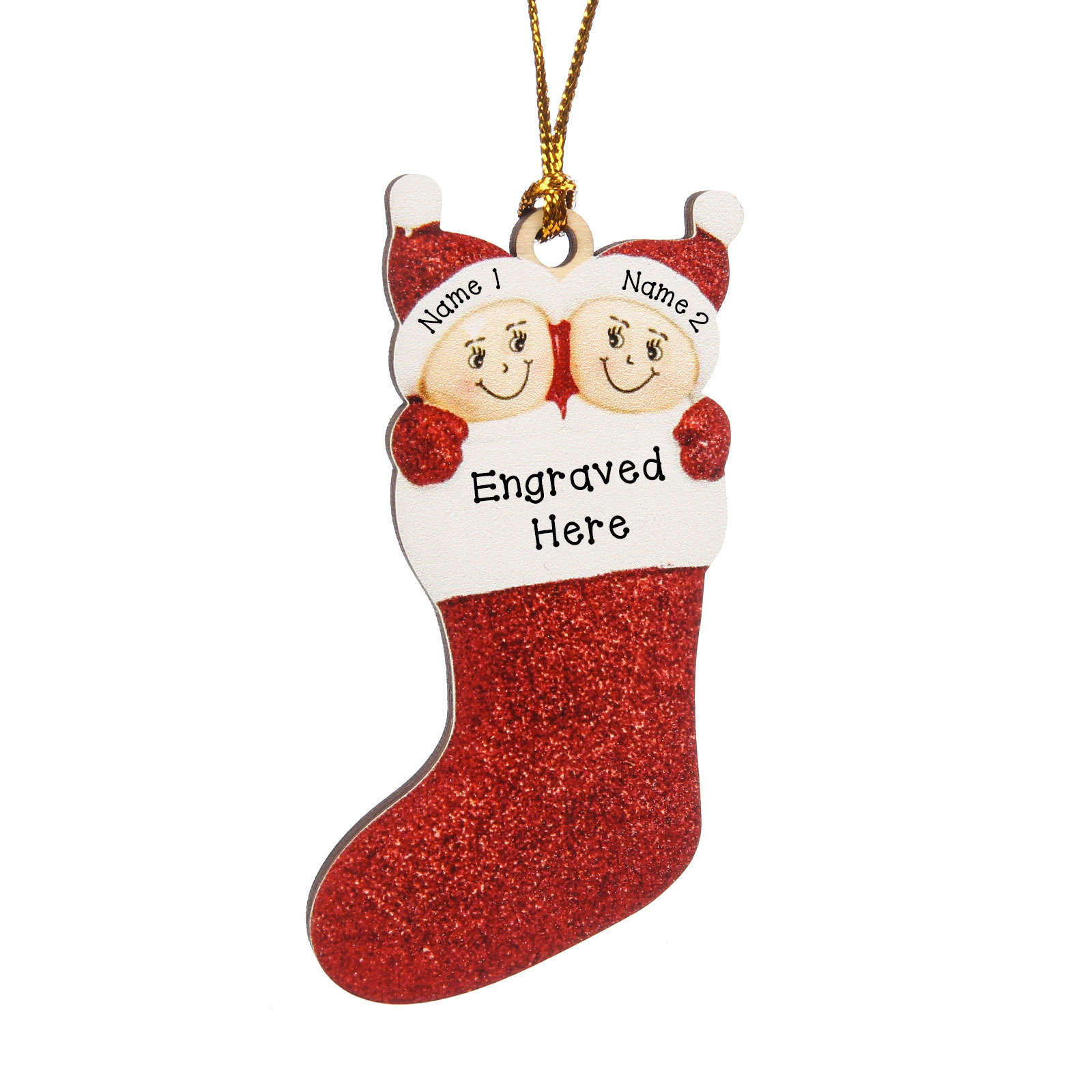 Navidad-Ornamentos Navideños de Madera Calcetín 2 Nombres con Texto Personalizados