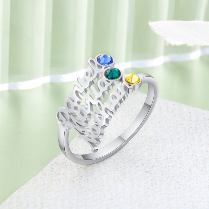 Anillo personalizado de 3 nombres y 3 piedras de nacimiento anillo familia-Jessemade ES